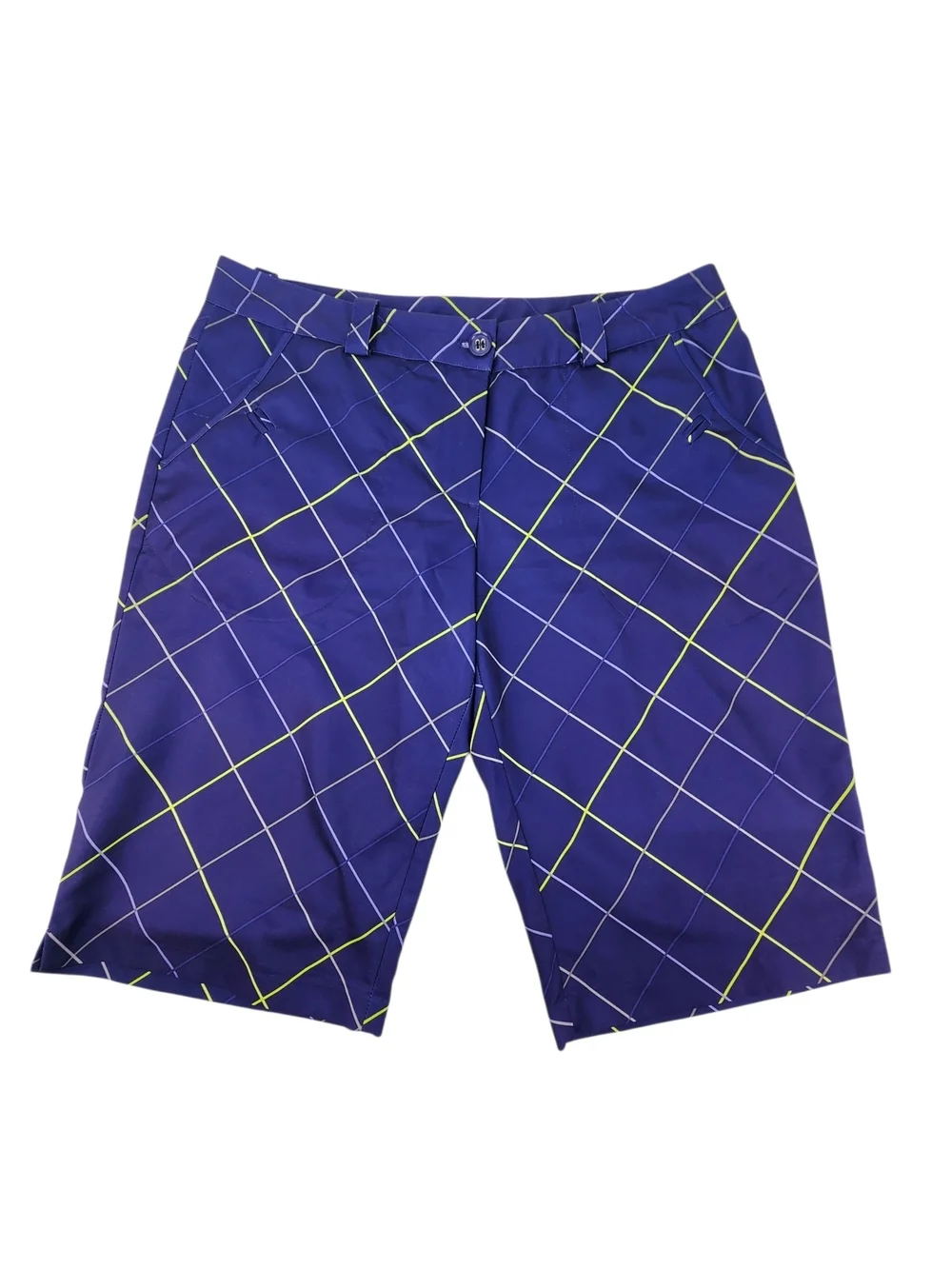 Nike Golf Shorts Women’s 10 Med Dri Fit Mid Rise Bermuda Golf Short Purple Plaid